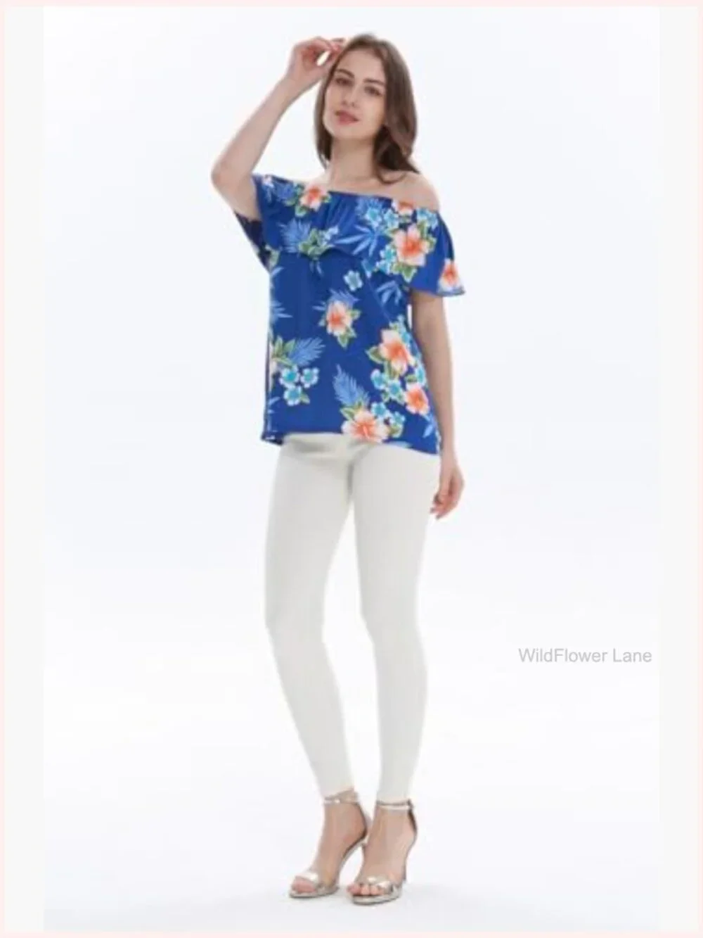 Matching Hawaiian Luau Shirt & Off-Shoulder Ruffle Top Set